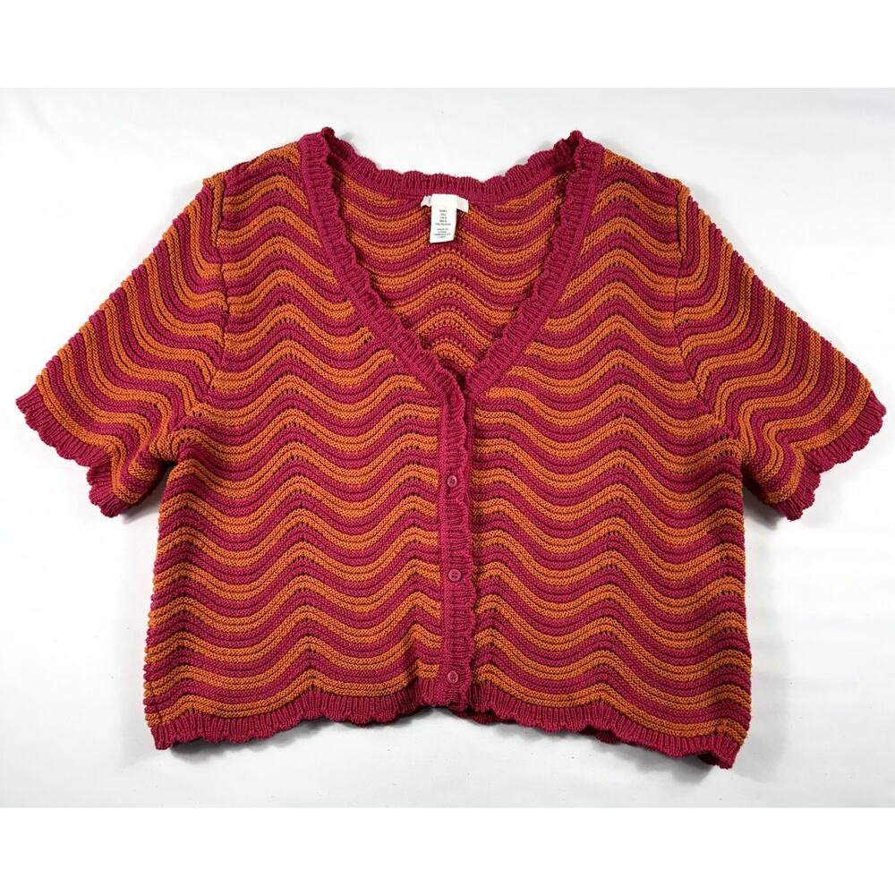 H&M Women's H&M Crotchet Cropped Cardigan Pink & Orange Scalloped Edges L